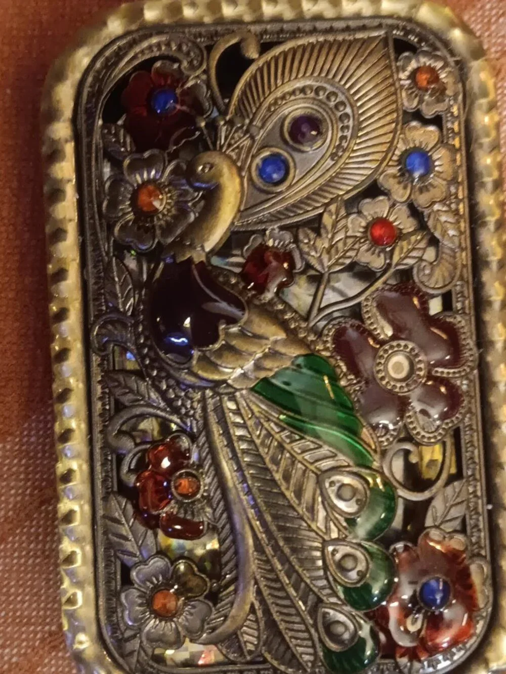 Peacock Metal Mirror Compact~~NWOT ! GORGEOUS ! Aprox.4X2